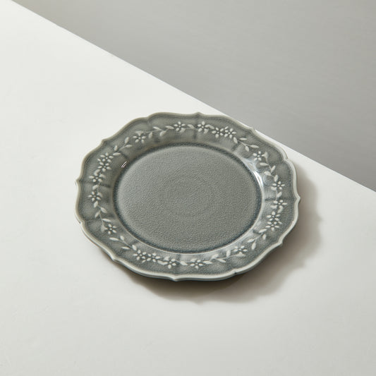 Bridgeton Embossed Floral Grey Dinner Plate