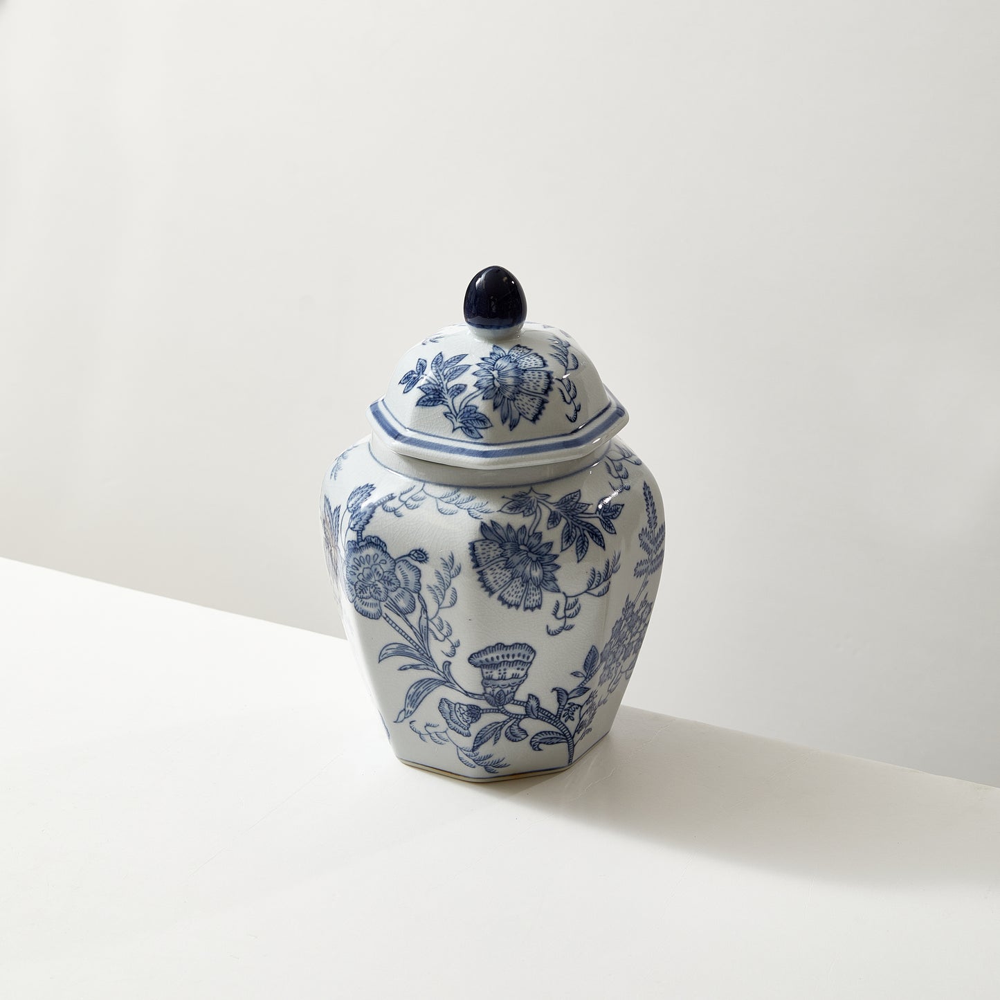 Blue Floral Porcelain Hexagon Vase