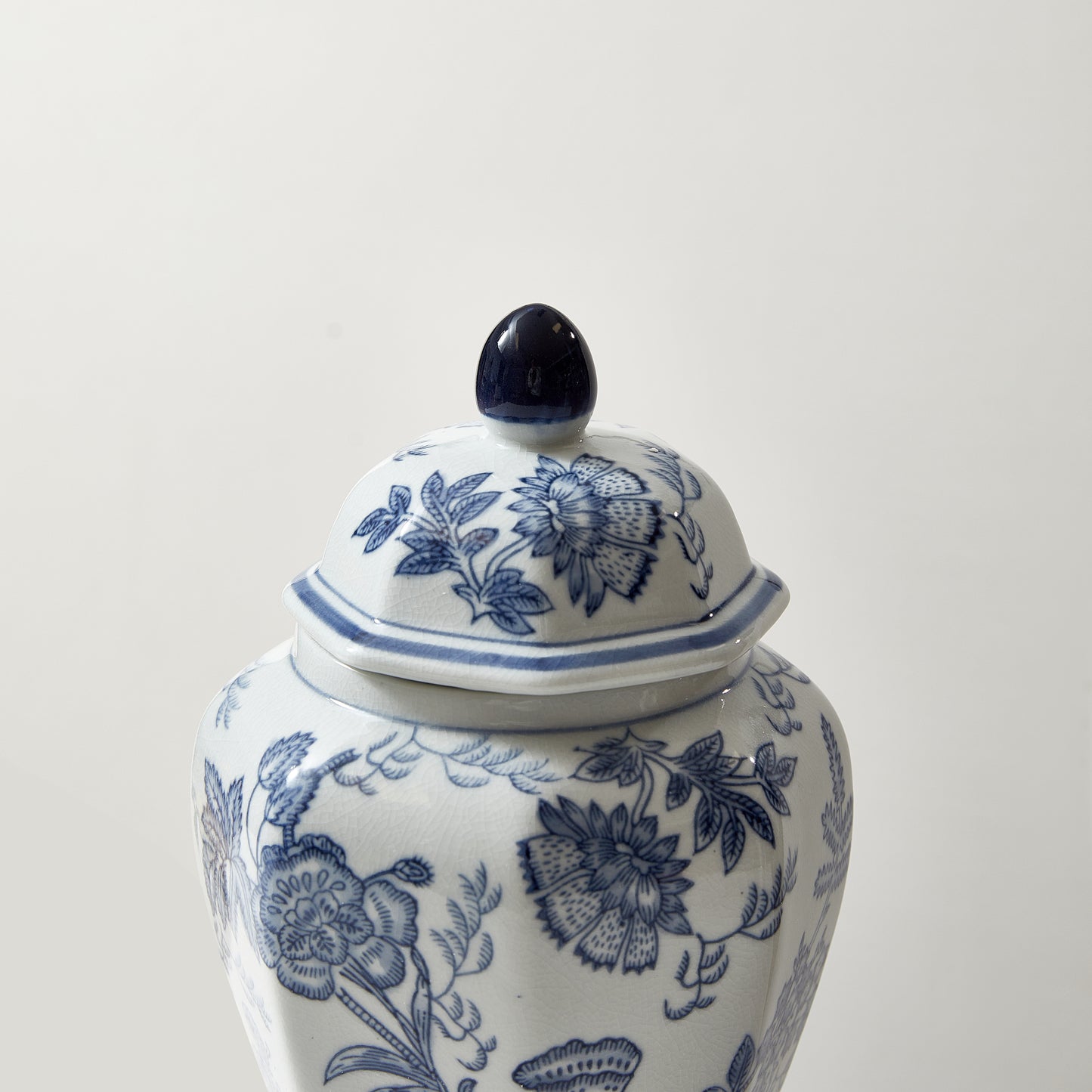 Blue Floral Porcelain Hexagon Vase